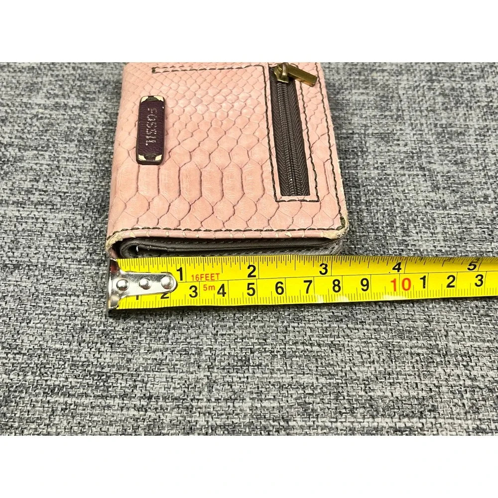 Fossil Pink Snakeskin Embossed Leather Bifold Wallet Small Grey Interior